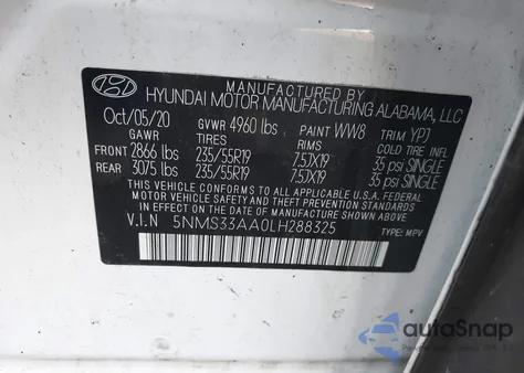 2020 Hyundai Santa Fe Sel 2.0T from USA, damaged, VIN 5NMS33AA0LH288325